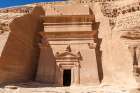 Saudi Arabia, Medina, Al-Ula, Hegra. Nabatean rock cut ruins at the Hegra Archaeological Area. Art Print